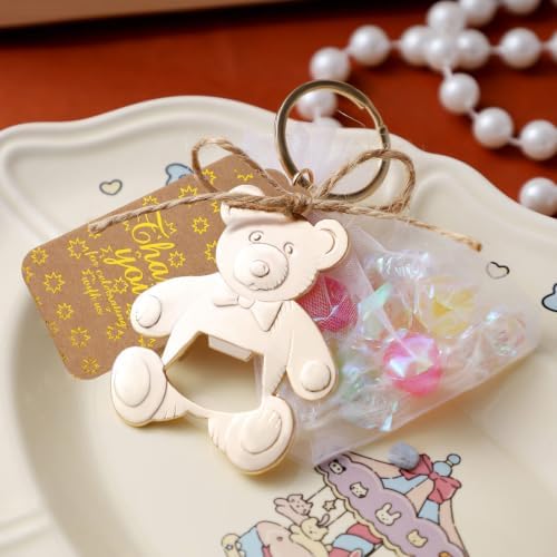 Bottle Openers Baby Shower Return Favors for Guests, Bottle Opener Decorations and Souvenirs with Organza Bags & Tags for Theme Party Favors (Retro Teddy Bear, 25 Pack) - Image 3