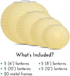 Quasimoon PaperLanternStore.com Ultimate 20-Piece Lemon Yellow Paper Lantern Party Pack - Assorted Sizes of 6, 8, 10, 12 Inch (5 Round Lanterns Each) for Weddings, Birthday, Events and Decor - Image 3