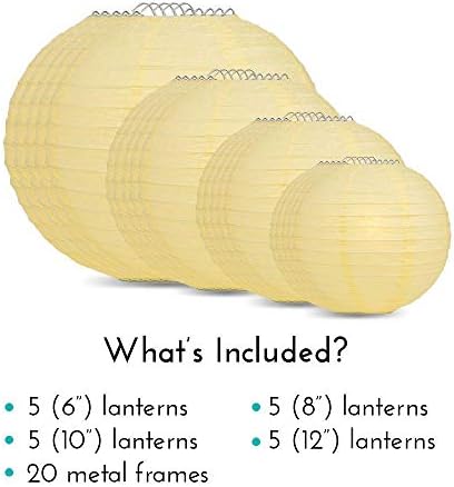 Quasimoon PaperLanternStore.com Ultimate 20-Piece Lemon Yellow Paper Lantern Party Pack - Assorted Sizes of 6, 8, 10, 12 Inch (5 Round Lanterns Each) for Weddings, Birthday, Events and Decor - Image 3