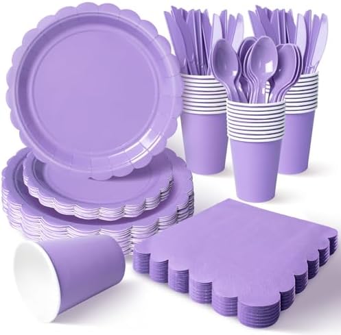 Vyntra 350 Pcs Lavender Paper Plates and Napkins Party Supplies by PartyTablewareSupplies