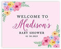 Andaz Press Personalized Large Canvas Baby Shower Welcome Sign, 16 x 20 Inches, Pink Spring Watercolor Florals, Guestbook Alternative, Custom Baby Shower Sign, for Floral Baby Shower, Baby Sprinkle by AndazPress