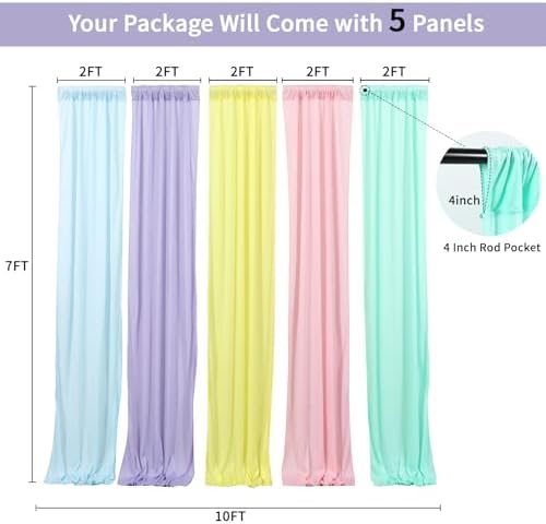 JCJ Unicorn Pastel Backdrop 5 Panels Rainbow Backdrop Curtains for Birthday Party Girls Bedroom Classroom Decoration 10 * 7FT - Image 4