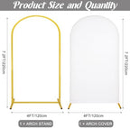 Metal Arch Stand and Cover Set,1 White Spandex Fitted Backdrop with 1 Gold Wedding Arched Stand Frame for Parties Birthday Baby Shower Bridal Banquet Decoration (7.2FT) - Image 2