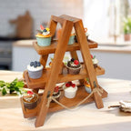 Tnstbiee Rustic 3-Tier Wooden Cupcake Stand, Foldable Dessert Display Rack - Image 6