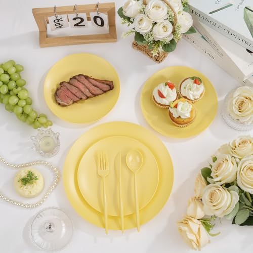 EjonirInjonir 150pcs Premium Yellow Disposable Plates for Party Matte Set - Image 2