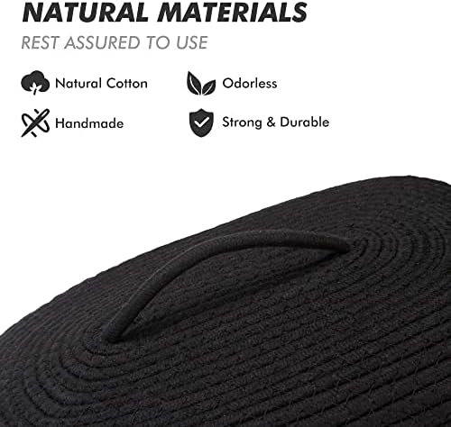 Sea Team Oval Storage Basket, Woven Cotton Rope Basket with Lid, Black - Image 3