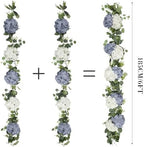 Artificial Hydrangea Flower Garland with Eucalyptus & Baby’s Breath 2PCS 6FT Floral Vines Greenery Garland for Mantel Wedding Arch Table Centerpiece Coastal Home Outdoor Decor (2, Dusty Blue & White) - Image 3