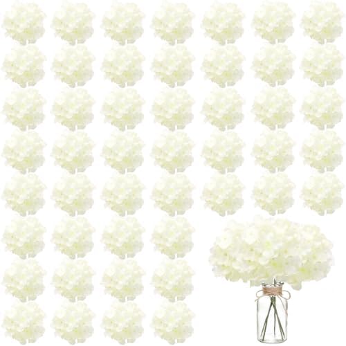 WEISPARK 100PCS Artificial Hydrangea Flowers, Fake Flowers Silk Hydrangea Full Flowers Heads with Stems for Wedding Home Party Shop Baby Shower Decor (Ivory) by WEISPARK