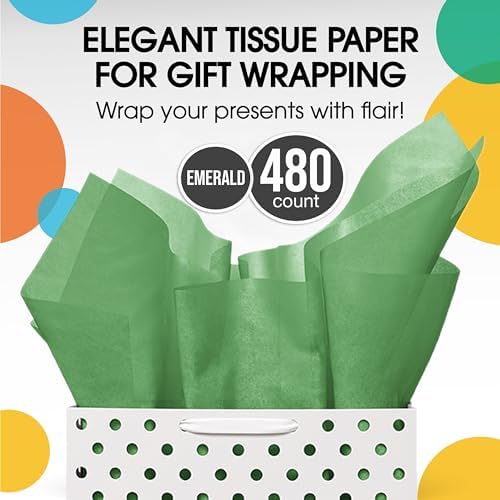 Party Solids Emerald Green Tissue Paper for Gift Bags 20" X 30" 480 Sheets - Image 4