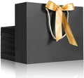 EUSOAR Wedding Favor Bags, 25pcs 10.6"x3.1"x8.3" Black Kraft Thank You Gift Paper Bags with Bow Ribbon Handle, Shopping Party Favor Gift Treat Bags Bulk for Wedding Baby Shower Guests Bridal by EUSOAR
