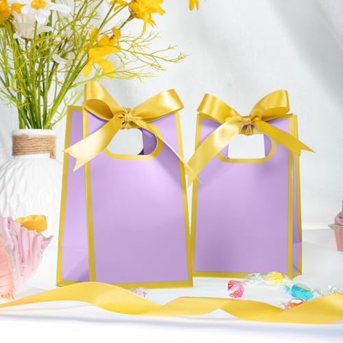 AmazingSpark 50 Pcs Light Purple Gold Mini Gift Bags Bulk 6.3 x 3.9 x 2.8 Inch Party Favors Elegant Small Gift Bags with Handles and Ribbon Bows for Wedding Birthday Bridal Baby Shower Party Favors - Image 3