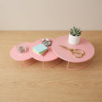 Pink 3Pcs Half-Circle Nesting Metal Cake Stand Set 8/10/12 Inch Tray - Image 4