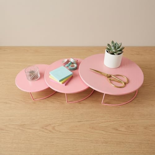 Pink 3Pcs Half-Circle Nesting Metal Cake Stand Set 8/10/12 Inch Tray - Image 4