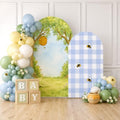 Set of 2 Little Honey Arch Backdrop Cover 2PCS Honey Bee Baby Shower Spandex Arch Covers Blue Gingham Gender Reveal Birthday Party Decoration (Woodland,7.2FT & 6FT) by HISDH