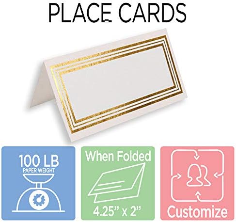 JAM PAPER Foldover Wedding Table Place Cards - 2 x 4 1/4 - White with Gold Triple Border - 100/Pack - Image 3