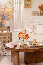Artificial Flowers in Vase with Faux Water, Burnt Orange Rose Arrangement - Image 4