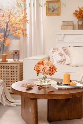 Artificial Flowers in Vase with Faux Water, Burnt Orange Rose Arrangement - Image 4