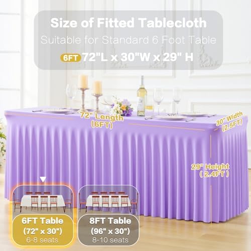 gogoparti 4 Pack Spandex Purple Fitted Table Cloth for 6ft Rectangle Tables Purple Stretch Tablecloth Table Covers Skirt Banquet Wrinkle Free Tablecloths for Parties Wedding - Image 5