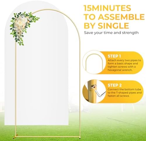 7.2FT Metal Arch Backdrop Stand and Cover Set, Gold Wedding Backdrop Arch Stand with Cover, Balloon Arch Stand with White Arch Cover for Birthday Party Baby Shower Graduation Ceremony Decorations - Image 3