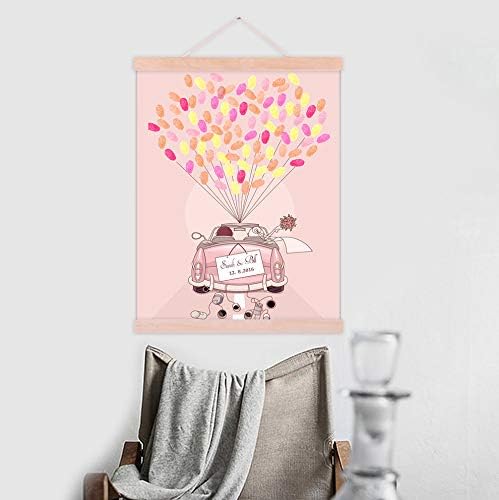 Pink Car with Balloons Wedding Guest Book Personalized DIY Fingerprint Signature Sign in Book for Wedding Gifts Party Anniversary Decorations Ready to Hang-60x90cm - Image 4