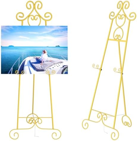 58" H Gold Easel Stand, Adjustable Metal Floor Wedding Sign Display Holder by Unknown