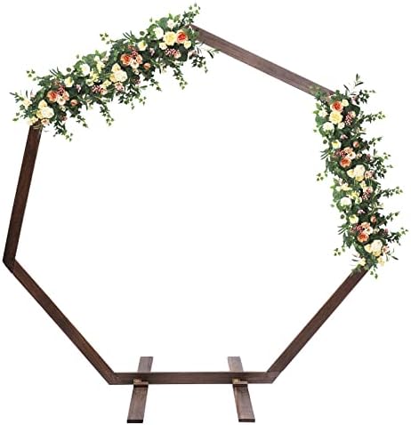 Wooden Wedding Arches for Ceremony, 7.2FT Heptagon Wedding Arch Backdrop Stand, Ballon Arch Stand for Wedding Ceremony Birthday Party Bridal Shower Anniversary Candy Tables by KONGKUNI
