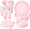 350 Pcs Pink Scalloped Disposable Plates Tableware Set for 50 Guests by COSINIA