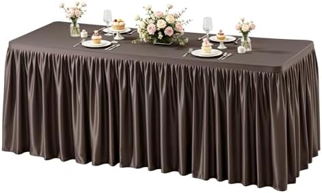 Wish Care Brown Polyester Table Clothes for 8 Foot Rectangle Tables, Wrinkle Free Fitted Table Cover with Pleated Ruffle Table Skirt for Birthday Party Wedding Trade Show Event Display by WishCare