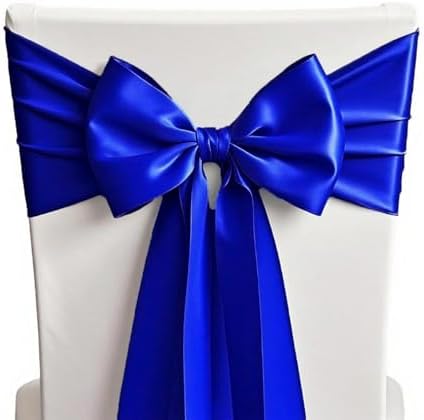 50 Pack Royal Blue Chair Sashes Bows Satin Wedding Chair Ribbons 7x108 Inch by SINSSOWL