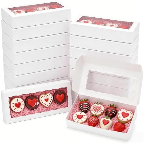 XINHPKGG 50 Pcs White Cookie Boxes 12x5x1.5 Inch Bakery Boxes with Window by XINHPKGG