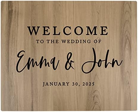 Andaz Press Large Wooden Welcome Sign for Wedding, Rustic Welcome Sign, 16" x 20" Custom Names & Date, Woodland Wedding Signage, English Oak MDF Wood Finish Wedding Reception Indoor Outdoor Signs by AndazPress