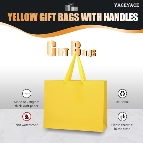 YACEYACE Yellow Gift Bags Bulk, 20 Pack Yellow Gift Bags with Handles - Image 5