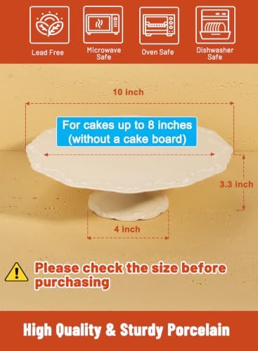 10" White Cake Stand for 8" Cake, Porcelain Cake Plate, Cake Pedestal Stand, Round Dessert Stand, Wedding Cake Stand for Party, Birthday, Baby Shower, Christmas, Mother's Day, Home Decorating Cake Display Stand - Image 2