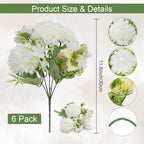 White Artificial Flowers 6 Bundles Silk Floral with Stems - Image 2