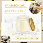24 Pcs 4 Oz Mason Jar Candles, Vanilla Scented Soy Candles Bulk Set for Stress Relief and Relaxation, Great Favors for Wedding, Christmas, Housewarming Gifts (Gold, Vanilla, 24) - Image 2