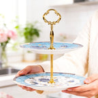 KAMMAK 2-Tier Porcelain Cupcake Stand Serving Tray, Dessert Plates Cake Fruit Candy Display Tower, Reusable Pastry Platter for Wedding Birthday Baby Shower Tea Party Decorations (Jade) - Image 4