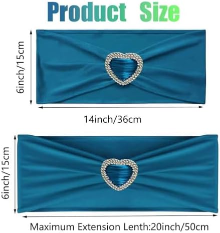 Teal Chair Sashes 50 Pack Spandex Dark Teal Sashes for Chairs Covers Universal Stretch Chair Sashes Band with Heart Buckle Slider for Wedding Banquet Party Decorations - Image 2