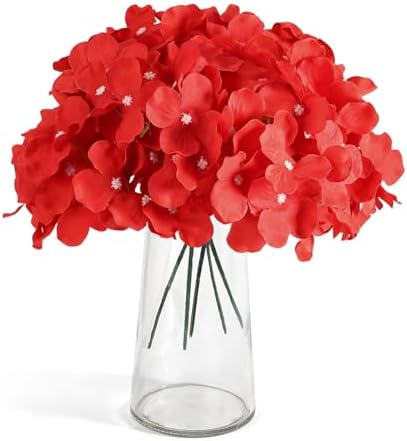 Auihiay 64Pcs Red Hydrangea Artificial Flowers, Fake Hydrangea Flowers - Image 3