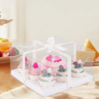 JCD 9 Packs Cake Cupcakes Combo Box 1+5 Cupcake Containers with Gift Ribbon Bento Clear Boxes (5 Cupcakes with a mini Cake) (1+5/9Pcs) - Image 5