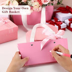 Glenmal 36 Pcs Pink Gift Basket Empty Bulk with Handles 9.8 x 6.5 x 4.3 Inch Kraft Basket Kraft Cardboard Wrap Bags Tray for Weeding Party Birthday Christmas Valentines Breast Cancer Party Supplies - Image 6