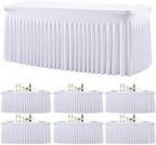 6 Pack White Table Cloth for 6 Foot Rectangle Tables Spandex Fitted Tablecloth 6ft Stretch Table Covers Skirt White Banquet Tablecloths Wrinkle Free Tablecloth for Party Wedding Birthday Event by Tao-GePartyDecorations