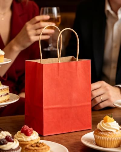 qiqee 100PCS Gift Bag with Handles Bulk Kraft Red Paper Bags Multiple Uses (8.3"x3"x6"inch Small Size) - Image 5