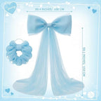 Canlierr Extra Large Blue Organza Bow Decorations 39 x 59 Inch Giant Blue Tulle Bow with Tie and Long Ribbon Tails for Wedding Valentines Party Backdrop Coquette Room Wall Decoration - Image 2