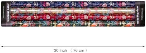 WRAPAHOLIC 30 Inch Christmas Wrapping Paper Roll - Jumbo Roll Red, Green, Gold Bird, Christmas Garland, Holly and Pinecones with Metallic Foil Shine Design - 4 Rolls - 30 Inch x 120 Inch Per Roll - Image 2