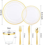 WELLIFE Clear Plates with Gold Trim, 600-Piece Plastic Dinnerware Set - Image 2