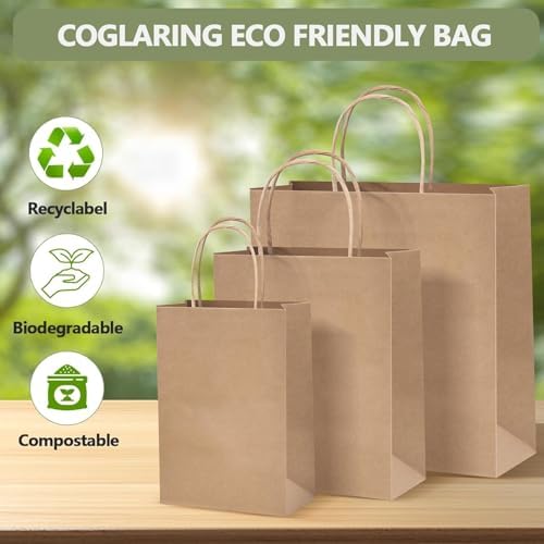 COGLARING 150Pcs Brown Kraft Paper Bags with Handles - Bulk Assorted Sizes for Retail, Takeout, Bakery & Party Favors | Durable Shopping & Gift Bags for Merchandise, Small Business - Image 3