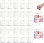 WDSHCR 80 PCS Clear Plastic Gift Bags with Handles, Party Favor Bags with Ribbons, Reusable Goodie Tote Bags for Wedding, Baby Shower, Birthday (Clear 7.8 x 7.8 x 3.1, 80 Pack) by WDSHCR