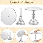 HBlife 3 PCS Silver Cake Stand Set (8"/10"/12" Cake Plate), Metal - Image 6