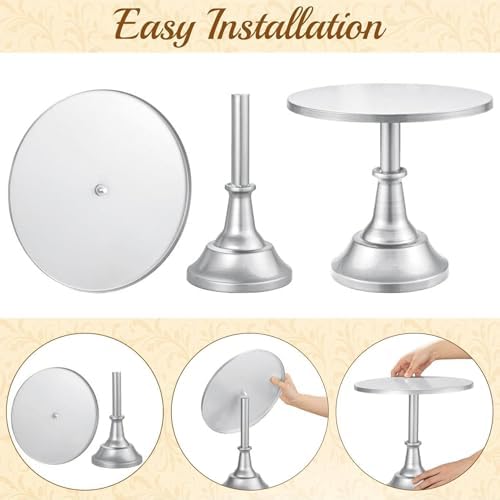 HBlife 3 PCS Silver Cake Stand Set (8"/10"/12" Cake Plate), Metal - Image 6