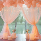 20×10ft Peach Tulle Backdrop Curtain with Lights String for Parties, Sheer Photo Curtain Backdrop Drapes for Wedding Party Photography Decorations - Image 3